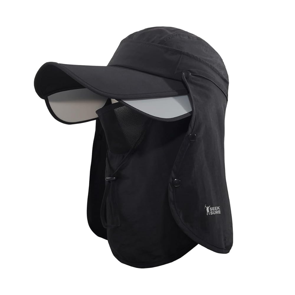 帽子 SEE SEE SUN CAP Sun Hat with Neck Flap, Detachable Visor Wide Brim UV